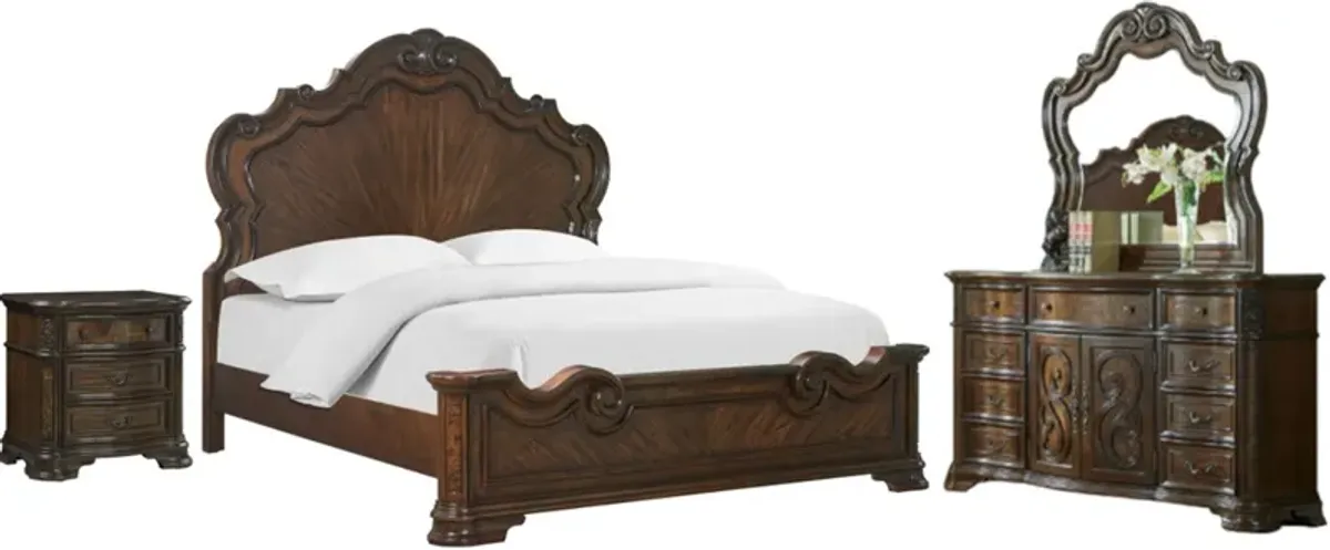 Steve Silver Co. Royale 4-Piece Brown Cherry Queen Bed Set