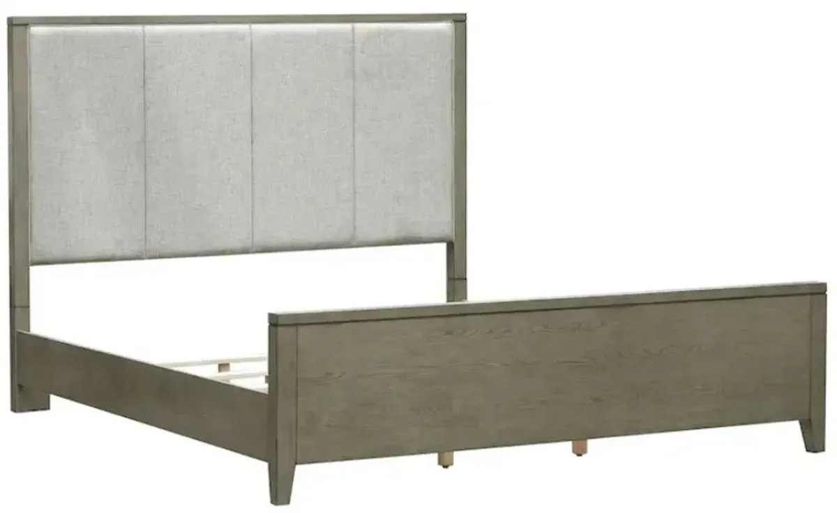 Drew & Jonathan Home Essex Dove Gray/Oatmeal King Upholstered Panel Bed