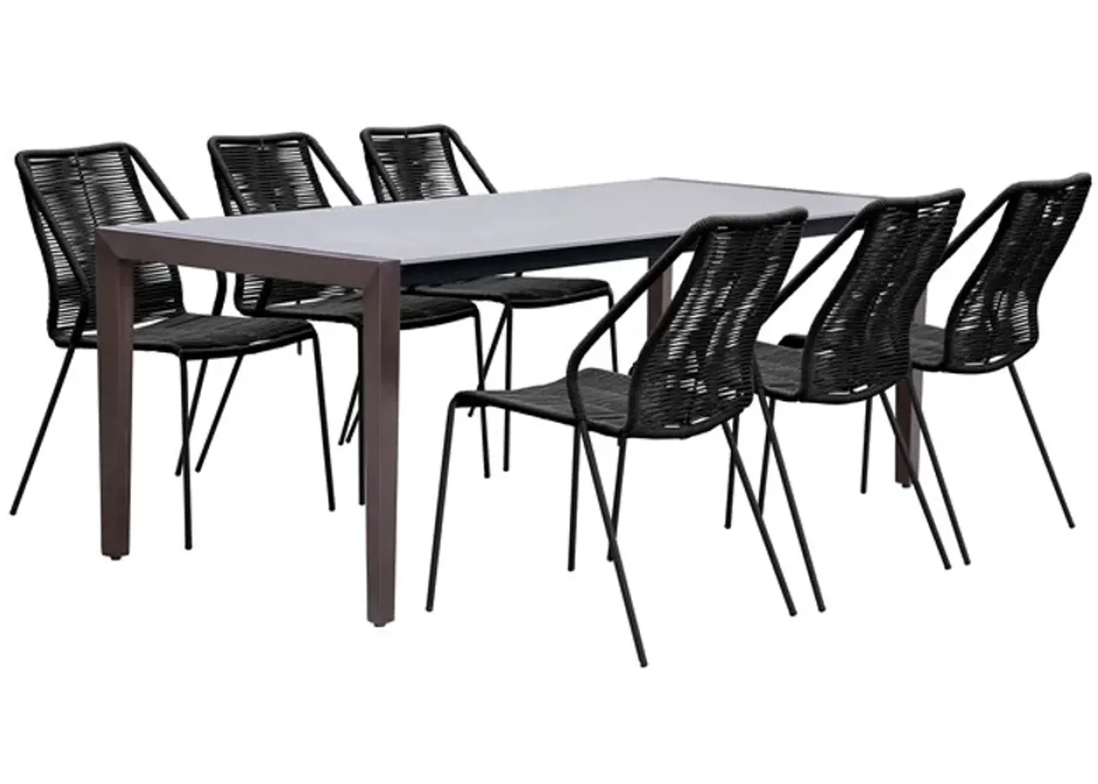 Armen Living Fineline and Clip 7-Piece Dark Gray/Black Indoor Outdoor Dining Set