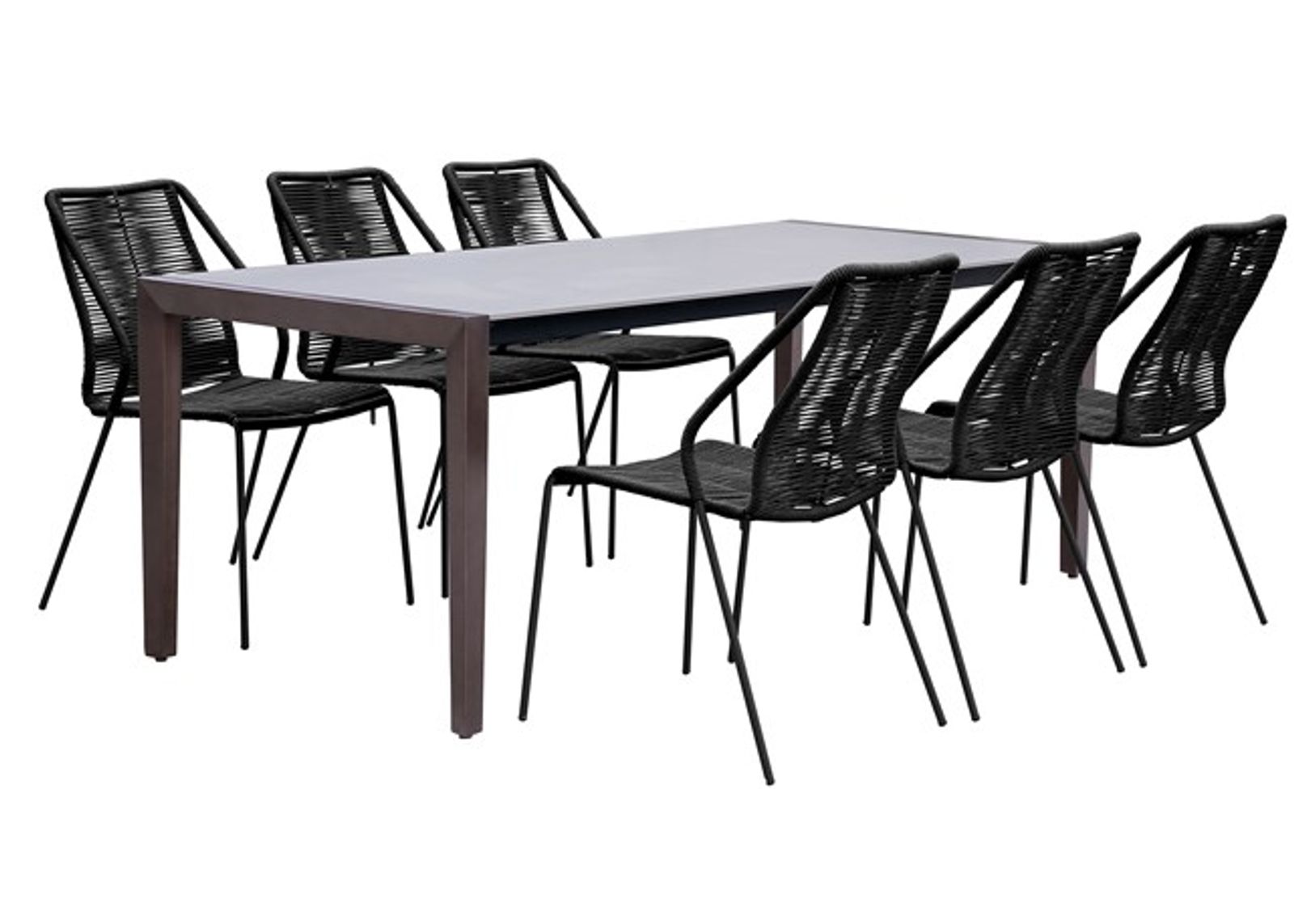 Armen Living Fineline and Clip 7-Piece Dark Gray/Black Indoor Outdoor Dining Set