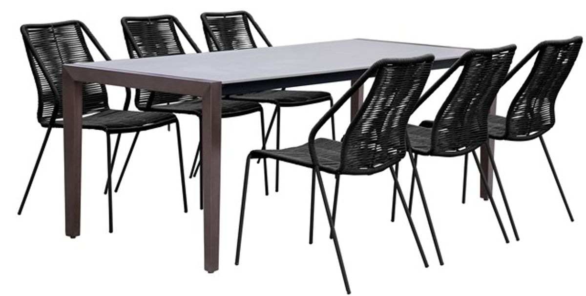 Armen Living Fineline and Clip 7-Piece Dark Gray/Black Indoor Outdoor Dining Set