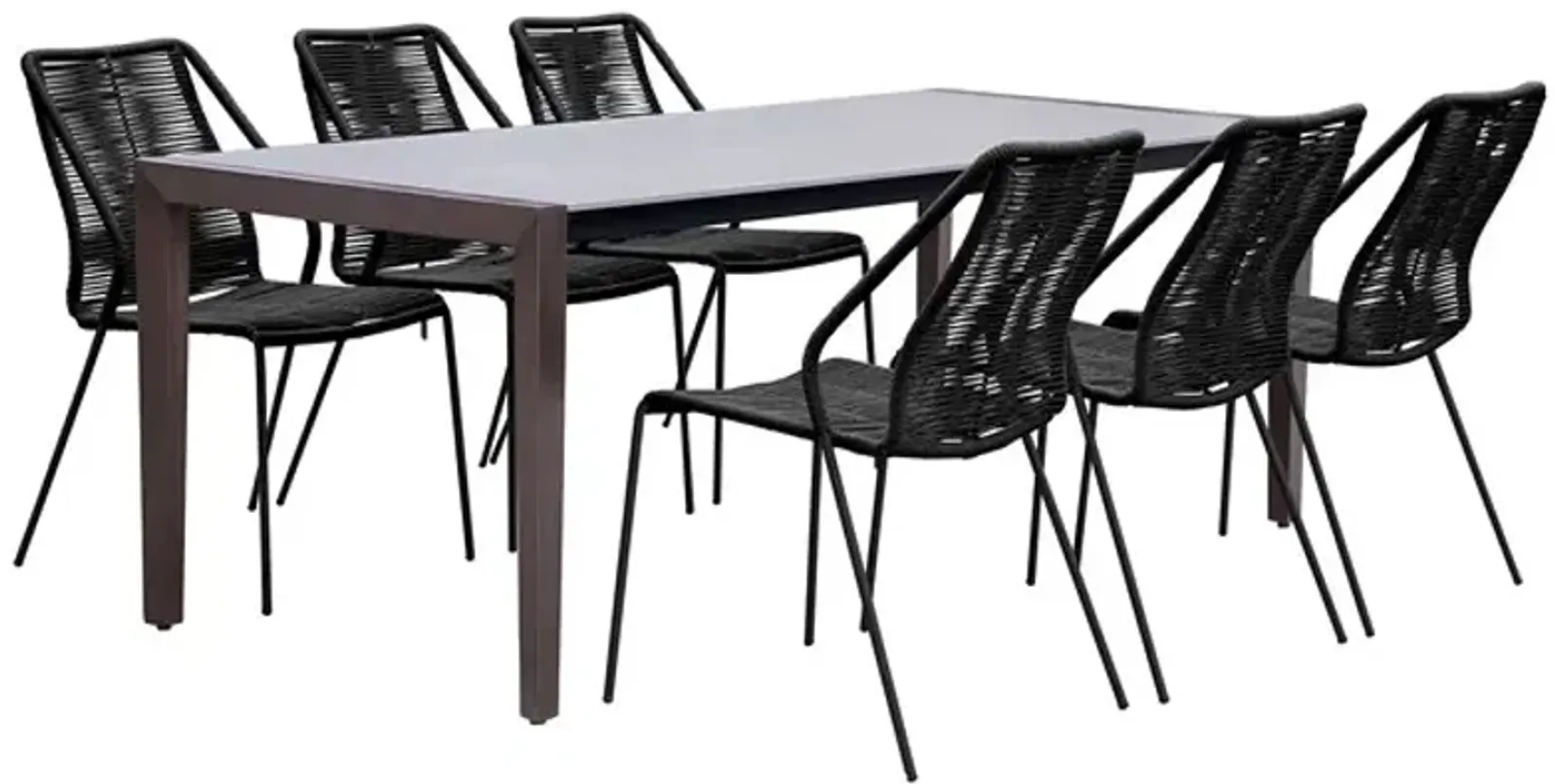 Armen Living Fineline and Clip 7-Piece Dark Gray/Black Indoor Outdoor Dining Set