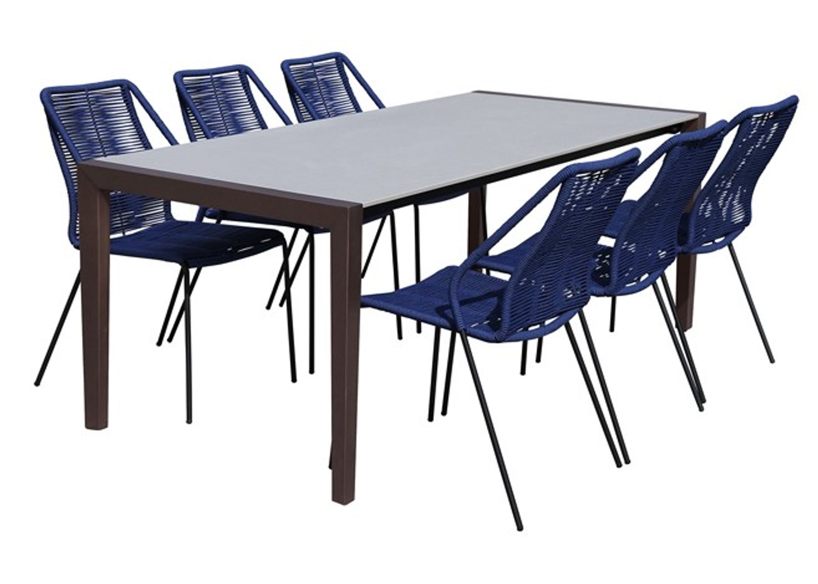 Armen Living Fineline and Clip 7-Piece Dark Gray/Blue Indoor Outdoor Dining Set