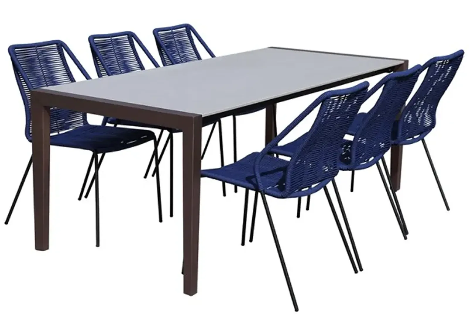 Armen Living Fineline and Clip 7-Piece Dark Gray/Blue Indoor Outdoor Dining Set