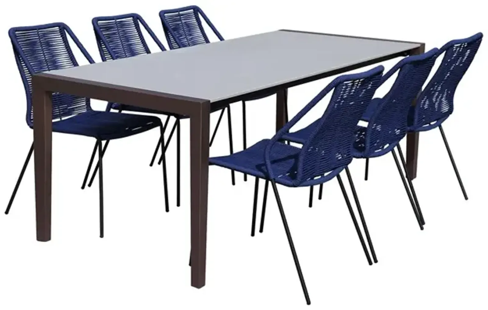 Armen Living Fineline and Clip 7-Piece Dark Gray/Blue Indoor Outdoor Dining Set