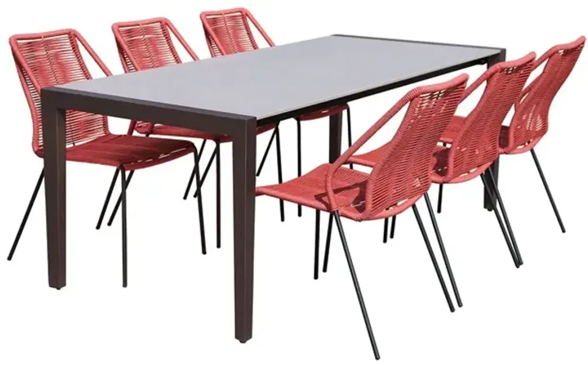 Armen Living Fineline and Clip 7-Piece Dark Gray/Brick Red Indoor Outdoor Dining Set