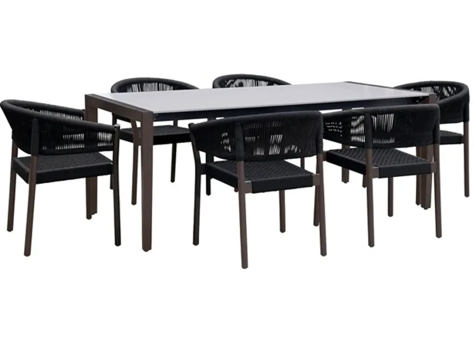 Armen Living Fineline and Doris 7-Piece Dark Gray/Black Indoor Outdoor Dining Set