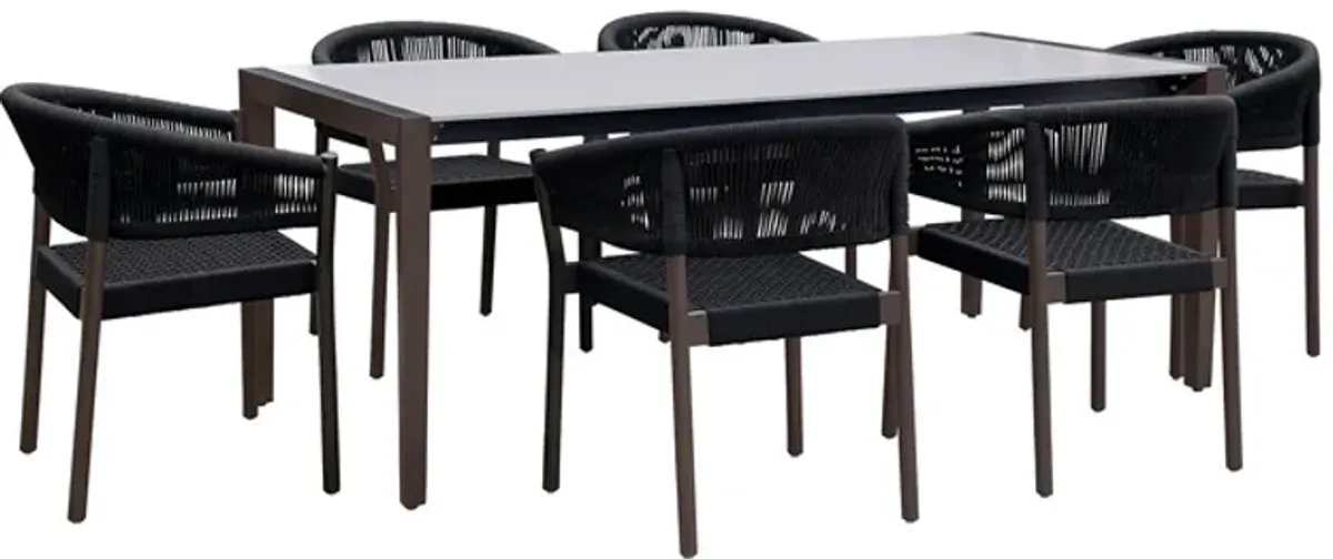 Armen Living Fineline and Doris 7-Piece Dark Gray/Black Indoor Outdoor Dining Set