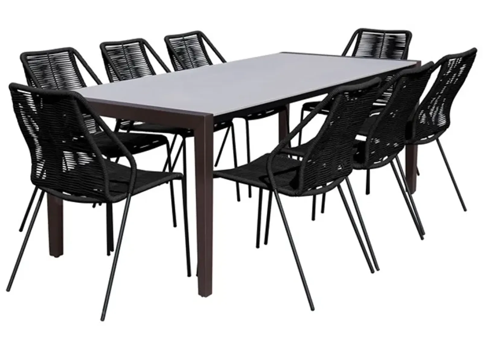 Armen Living Fineline and Clip 9-Piece Dark Gray/Black Indoor Outdoor Dining Set