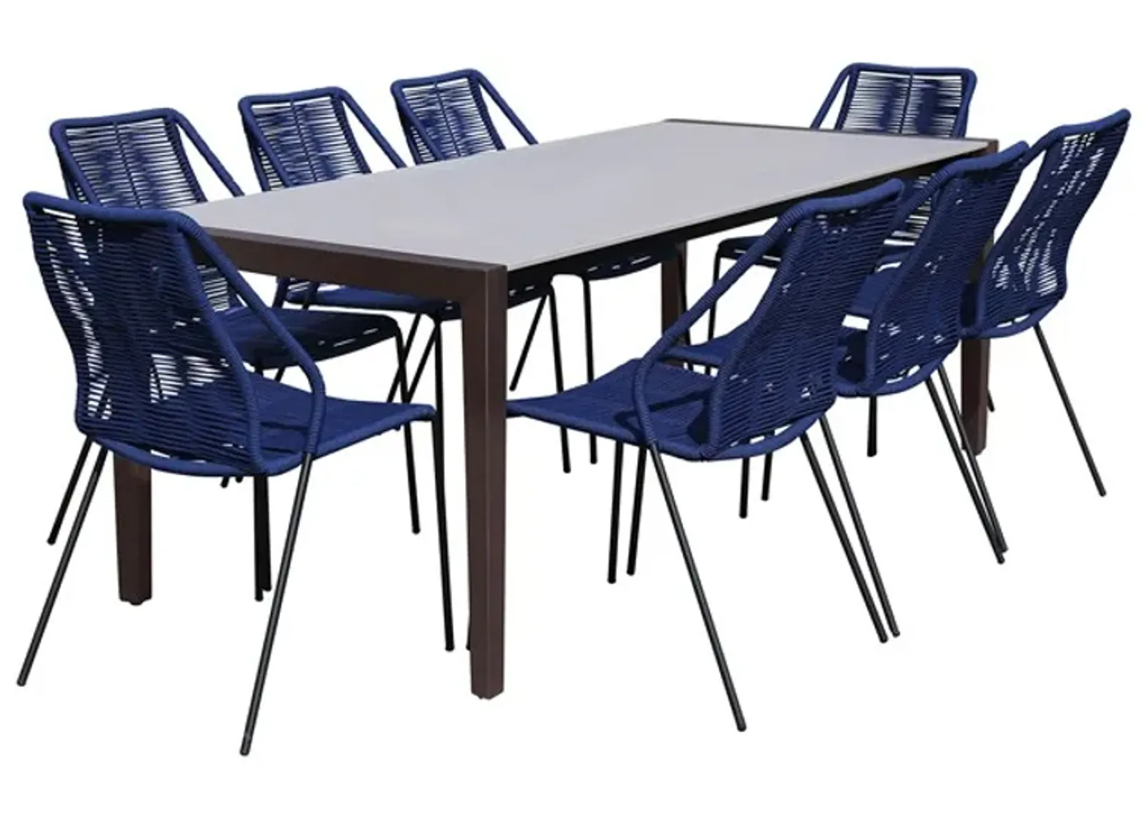 Armen Living Fineline and Clip 9-Piece Dark Gray/Blue Indoor Outdoor Dining Set