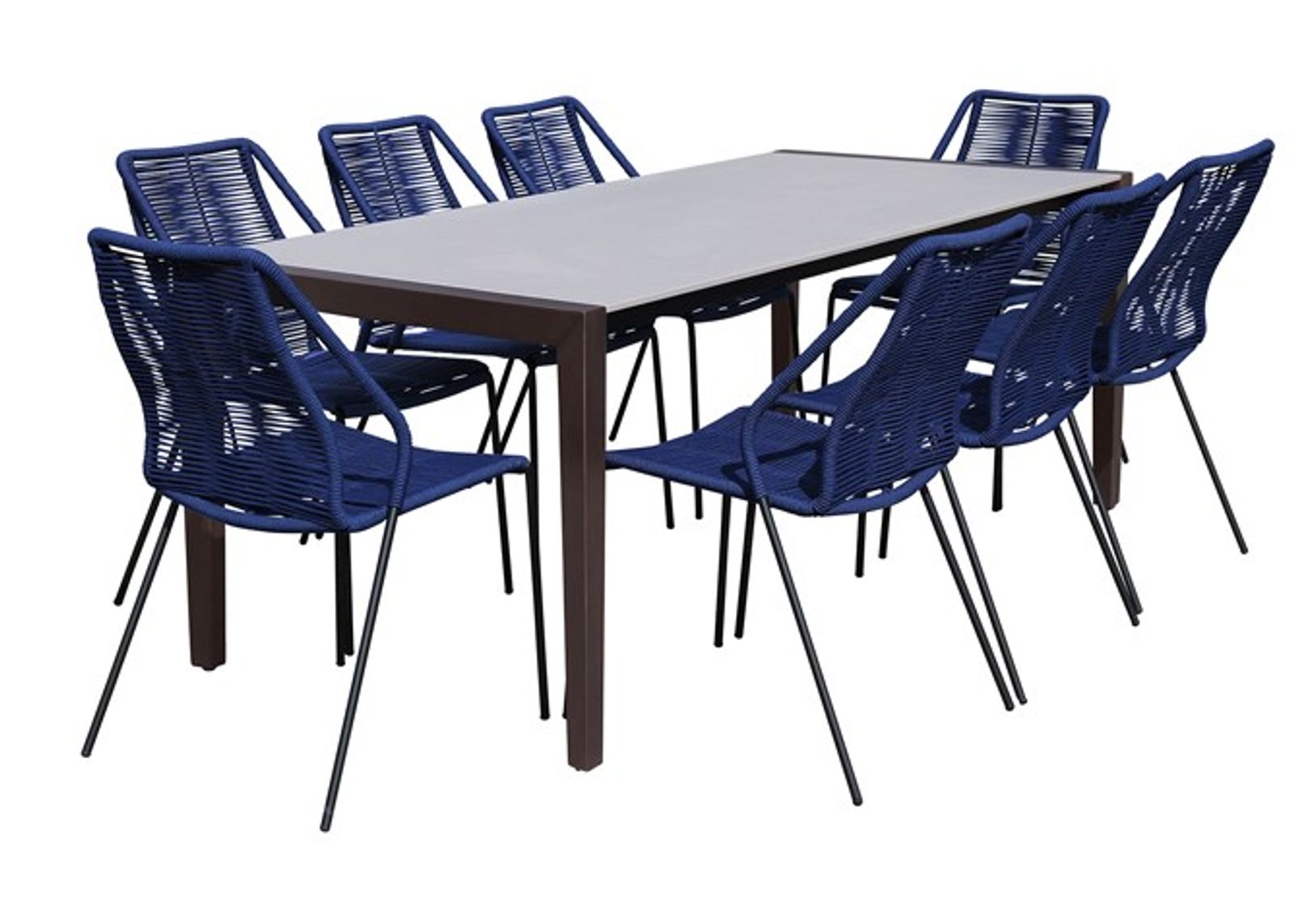 Armen Living Fineline and Clip 9-Piece Dark Gray/Blue Indoor Outdoor Dining Set