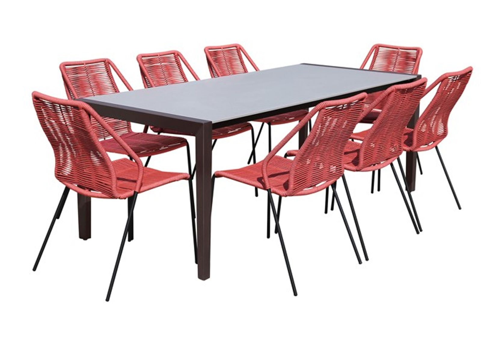 Armen Living Fineline and Clip 9-Piece Dark Gray/Brick Red Indoor Outdoor Dining Set