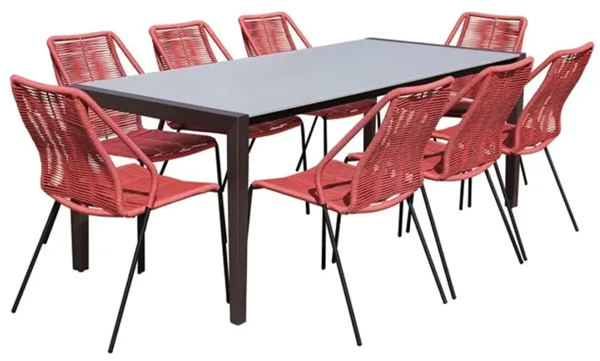 Armen Living Fineline and Clip 9-Piece Dark Gray/Brick Red Indoor Outdoor Dining Set