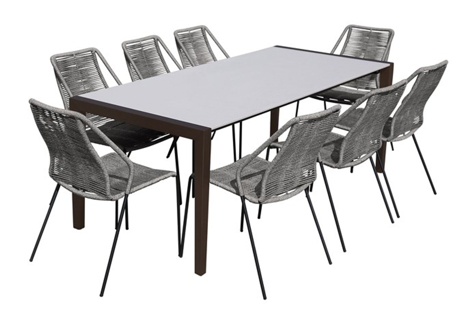 Armen Living Fineline and Clip 9-Piece Dark Gray/Gray  Indoor Outdoor Dining Set