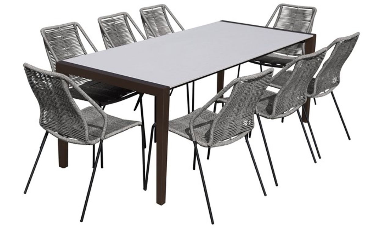 Armen Living Fineline and Clip 9-Piece Dark Gray/Gray  Indoor Outdoor Dining Set