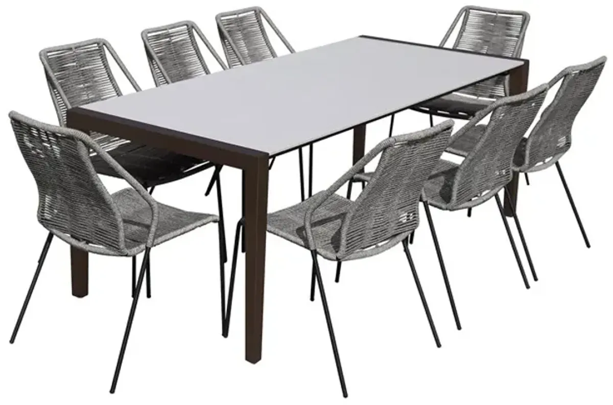 Armen Living Fineline and Clip 9-Piece Dark Gray/Gray  Indoor Outdoor Dining Set