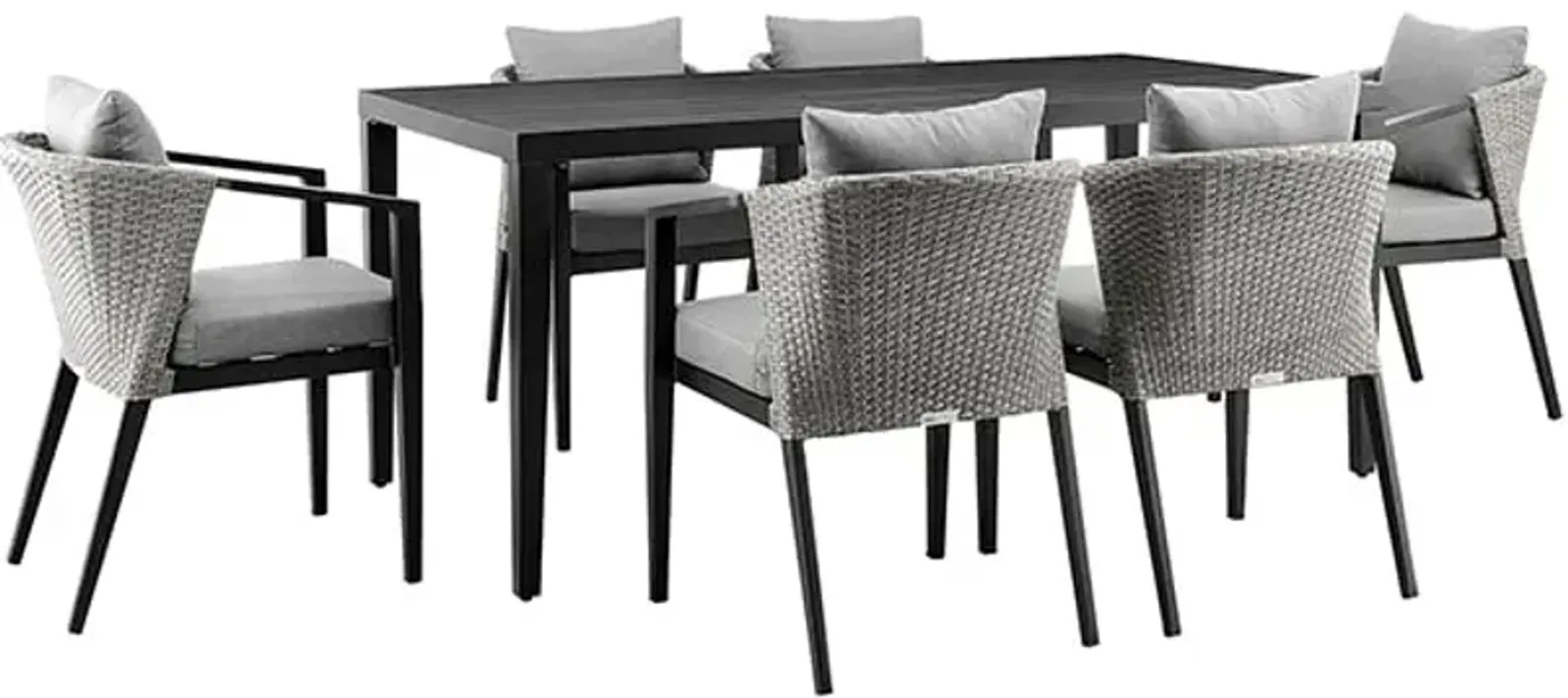 Armen Living Palma 7-Piece Grey/Black Outdoor Patio Dining Table Set