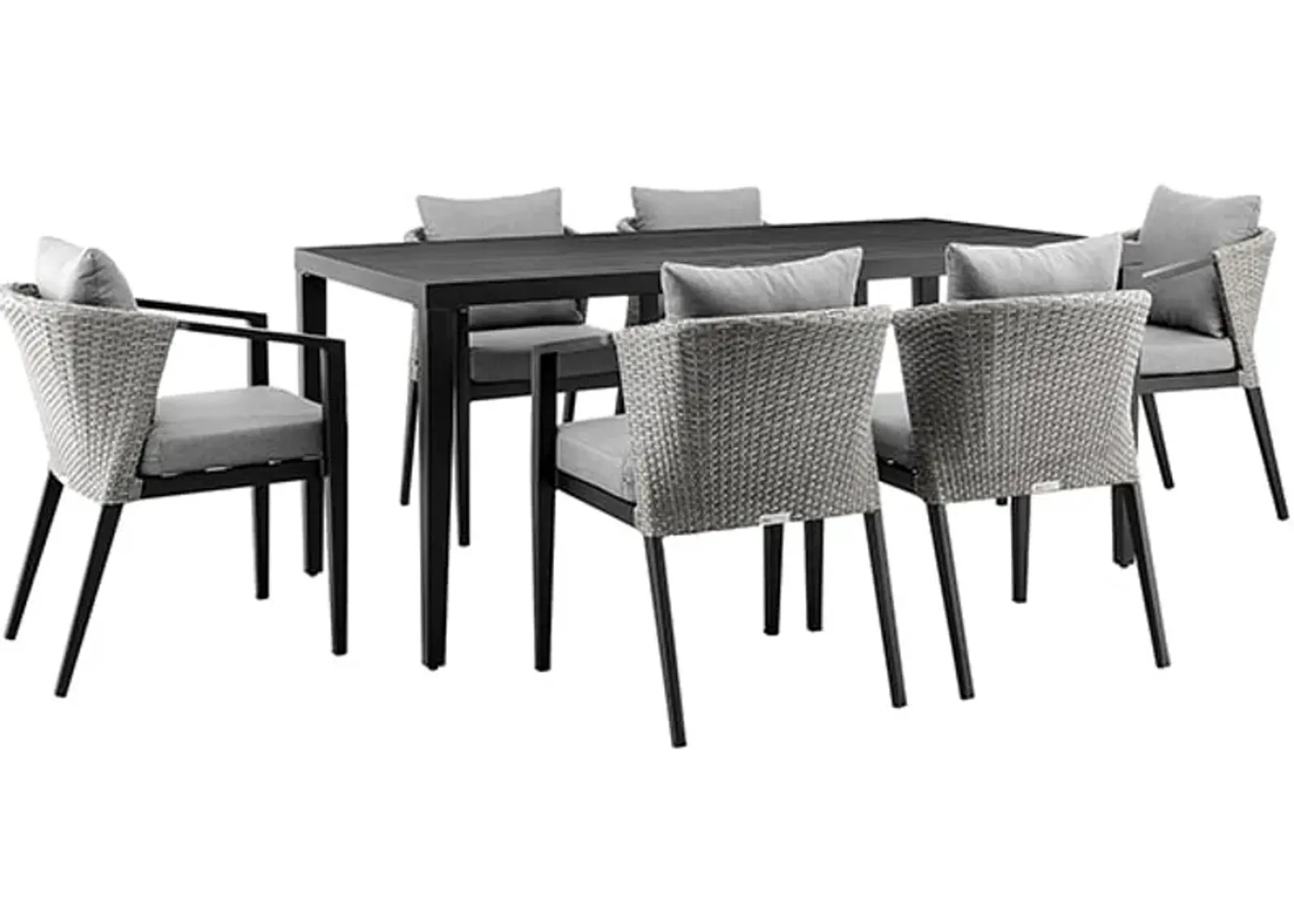 Armen Living Palma 7-Piece Grey/Black Outdoor Patio Dining Table Set