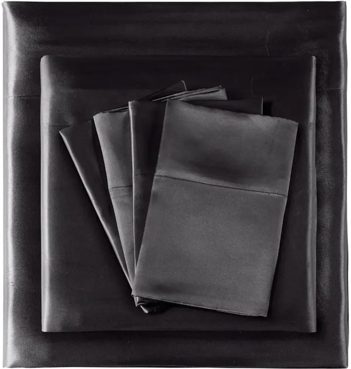Olliix by Madison Park Essentials 6-Piece Black California King Satin Wrinkle-Free Luxurious Sheet Set
