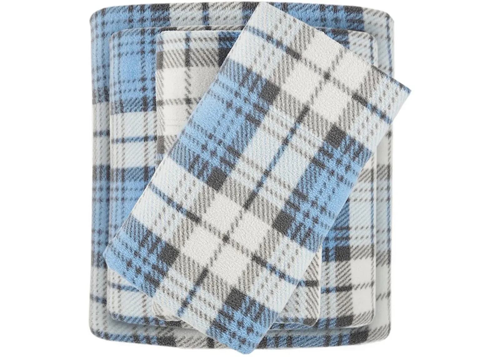 Olliix by True North by Sleep Philosophy Blue Plaid Queen Micro Fleece Sheet Set