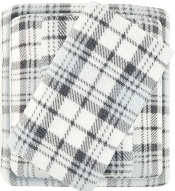 Olliix by True North by Sleep Philosophy 4 Piece Grey Plaid Full Micro Fleece Sheet Set
