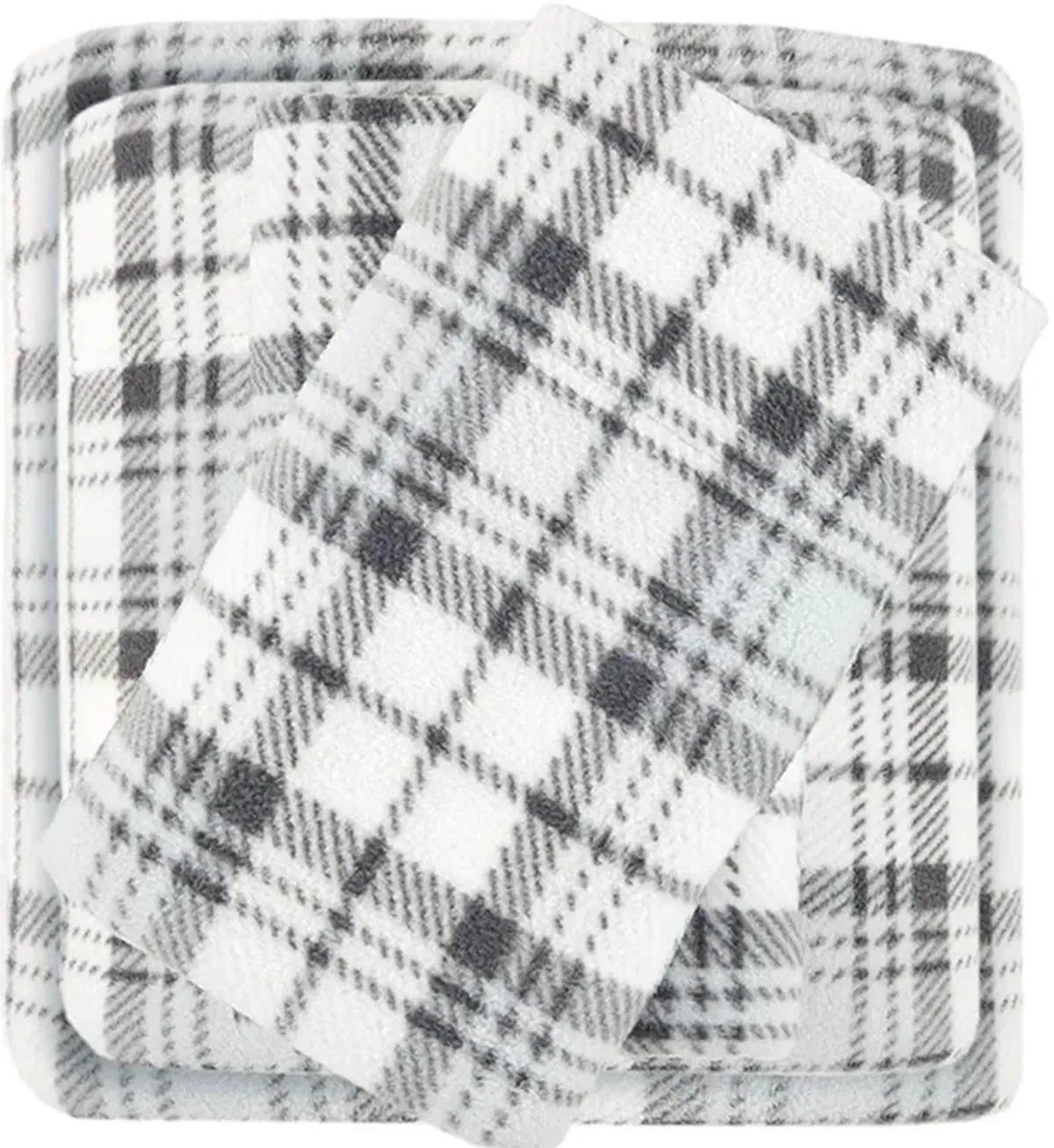 Olliix by True North by Sleep Philosophy 4 Piece Grey Plaid Queen Micro Fleece Sheet Set