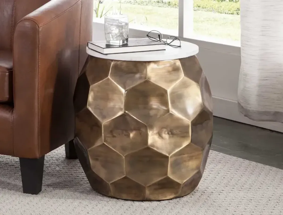 Steve Silver Co. Stomp Metallic End Table with White Marble Top