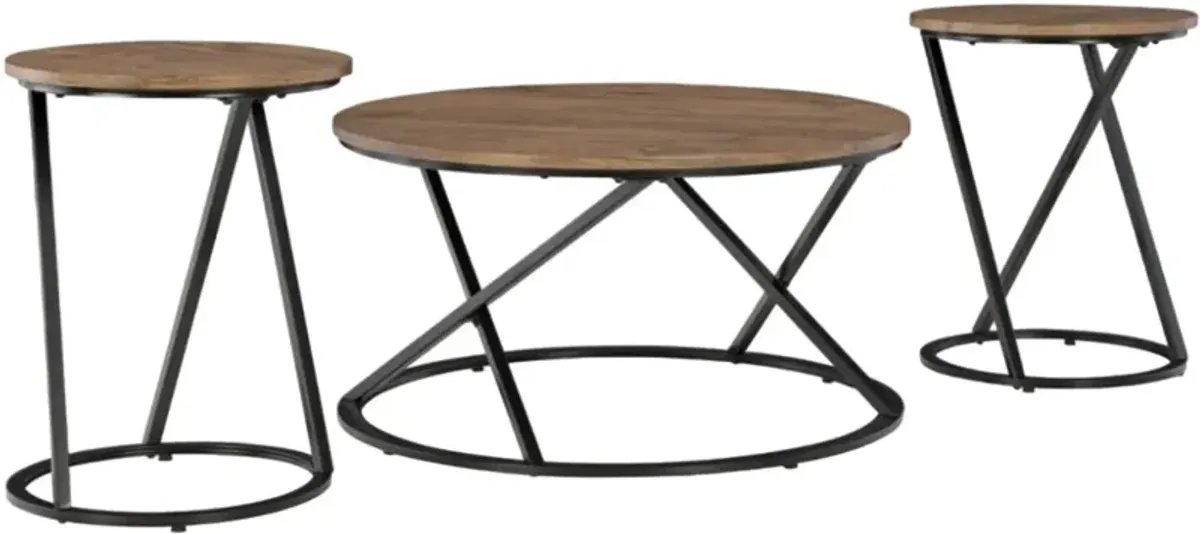 Signature Design by Ashley® Cassbryn 3-Piece Brown Occasional Table Set with Black Base