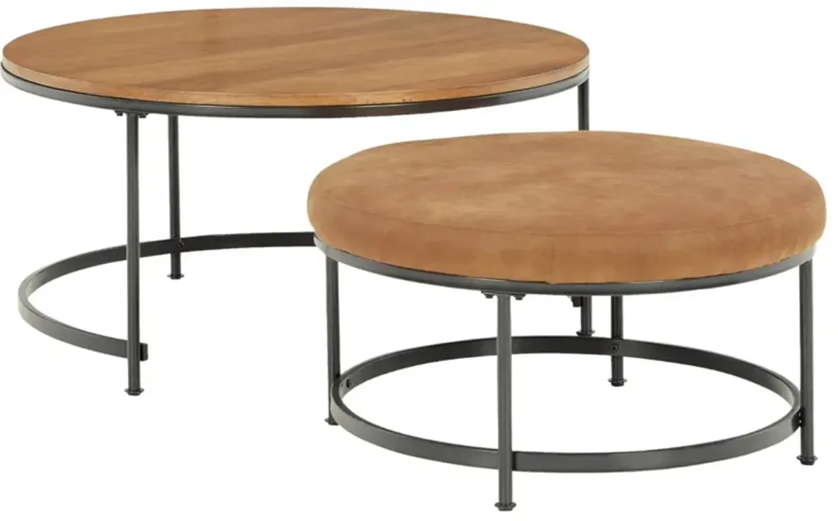 Signature Design by Ashley® Drezmoore 2-Piece Light Brown Nesting Coffee Table Set with Black Metal Base 
