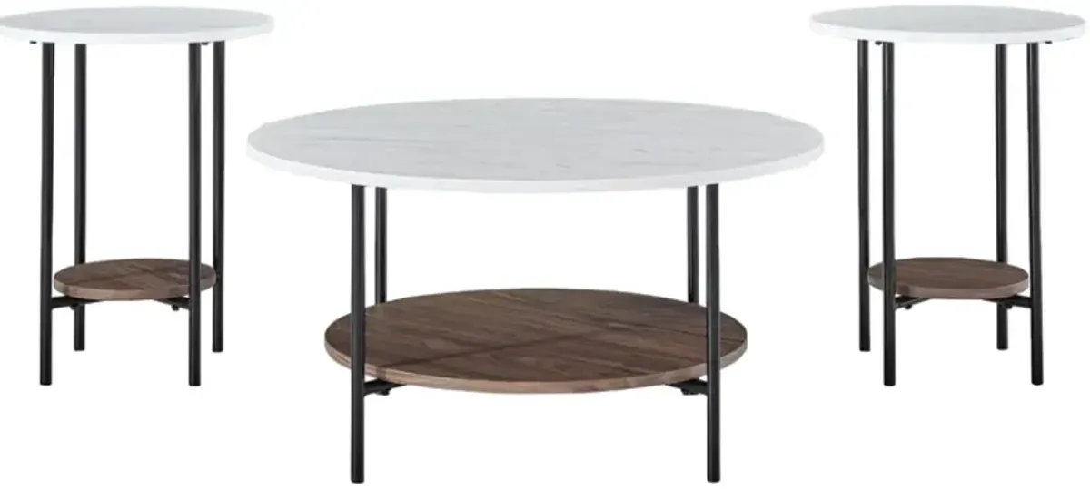 Signature Design by Ashley® Wrenwich 3-Piece Brown/White Occasional Table with Black Base Set