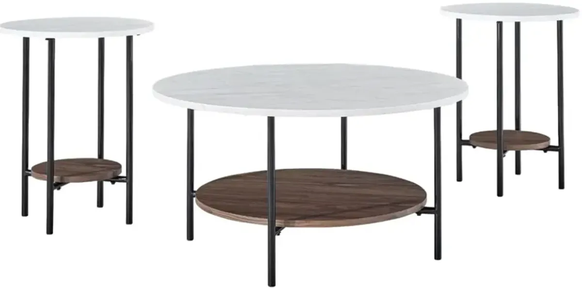 Signature Design by Ashley® Wrenwich 3-Piece Brown/White Occasional Table with Black Base Set