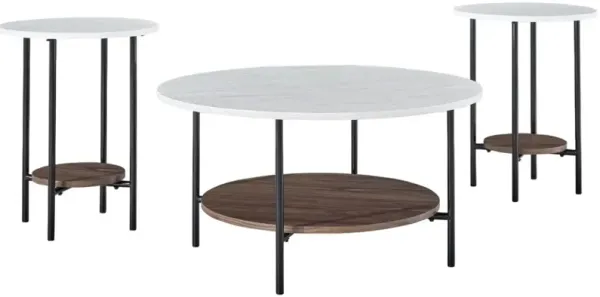 Signature Design by Ashley® Wrenwich 3-Piece Brown/White Occasional Table with Black Base Set