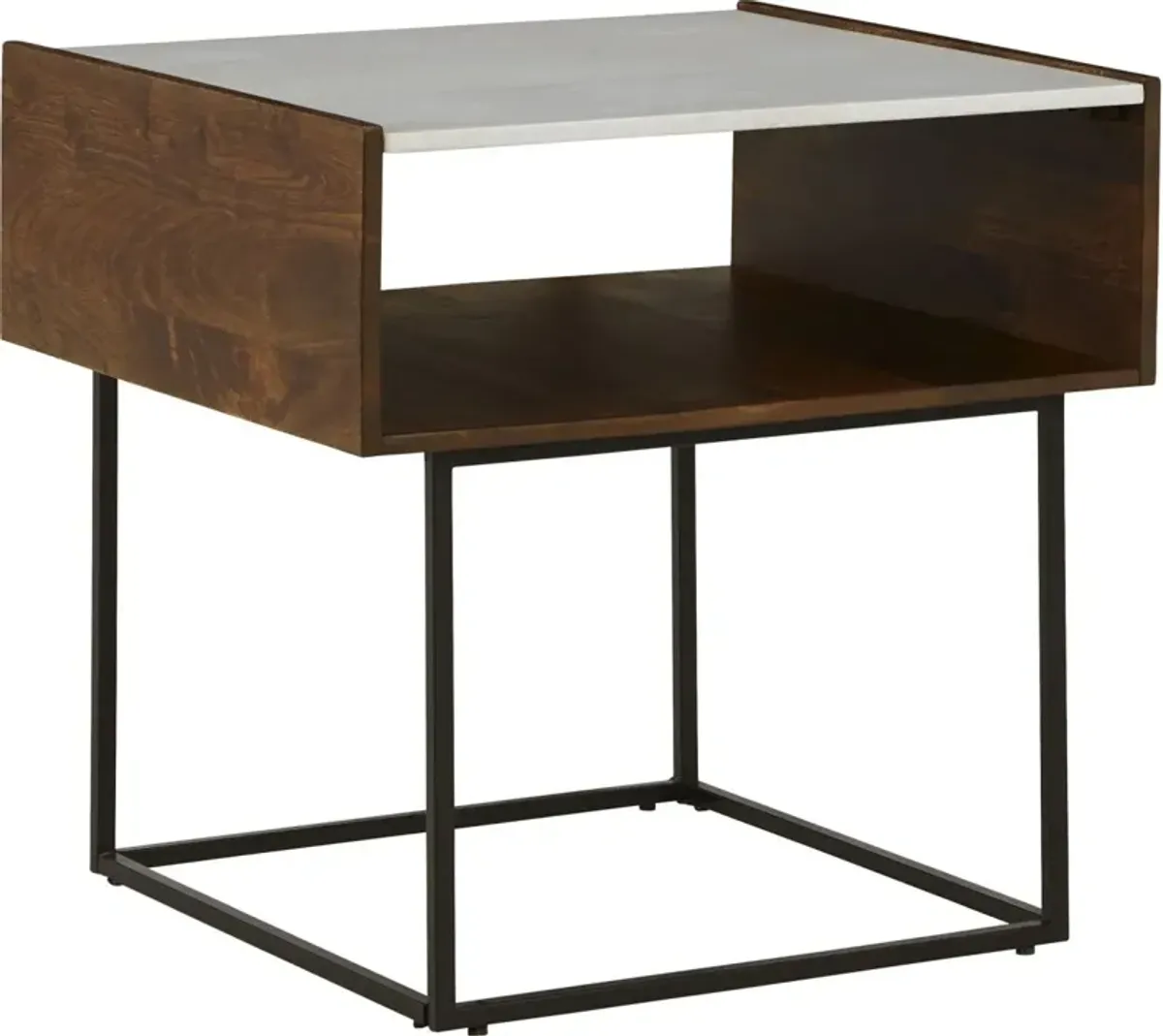 Signature Design by Ashley® Rusitori White Top Brown End Table with Black Metal Frames