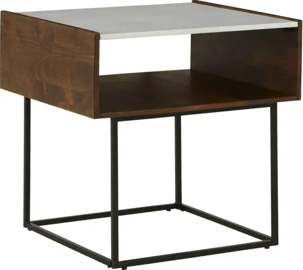 Signature Design by Ashley® Rusitori White Top Brown End Table with Black Base