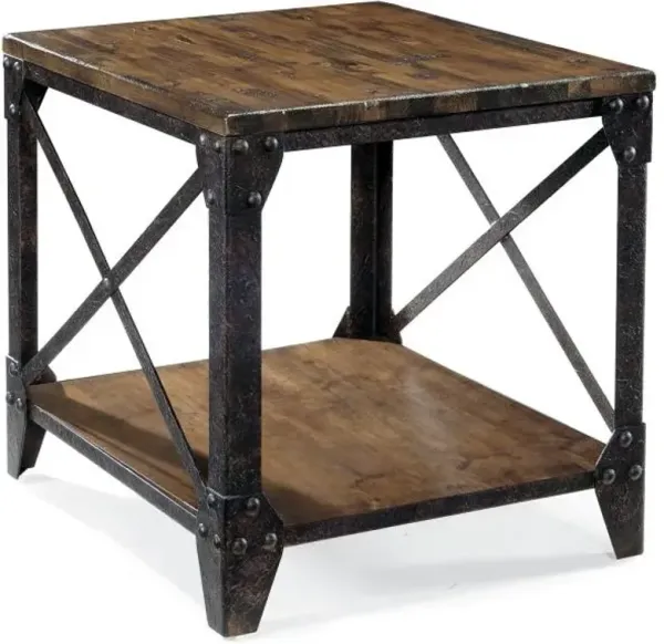 Magnussen Home® Pinebrook Distressed Natural Pine Rectangular End Table with Black Metal Frame