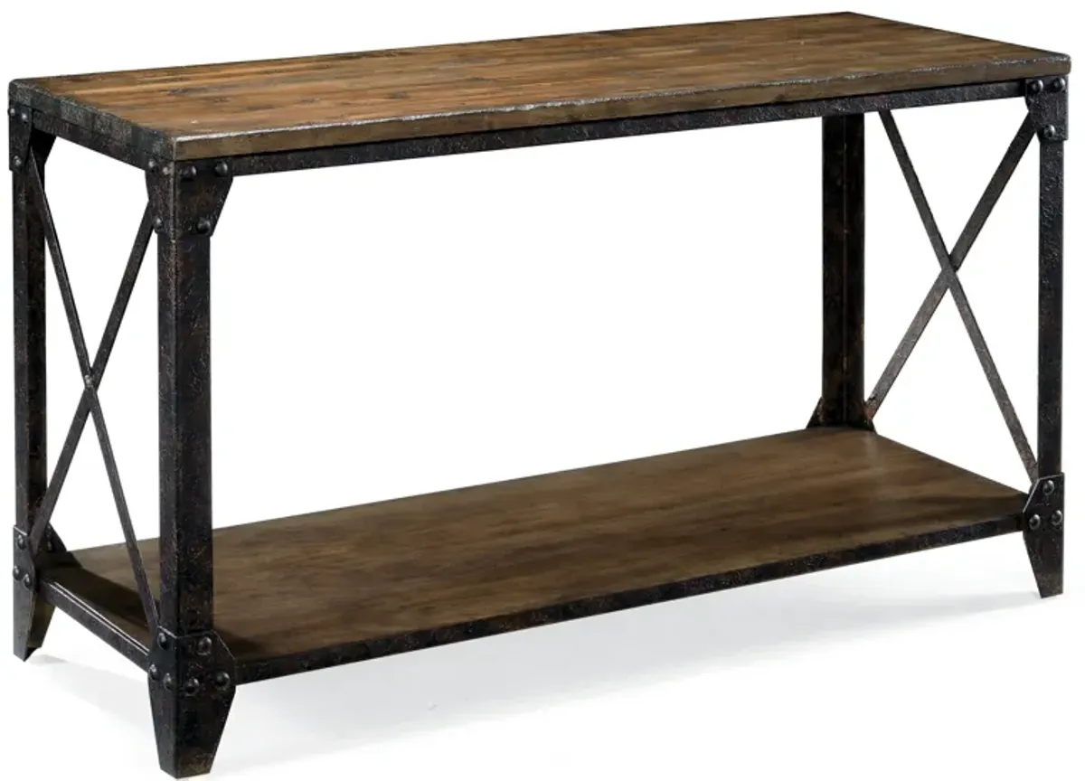 Magnussen Home® Pinebrook Distressed Natural Pine Sofa Table with Black Metal Frame