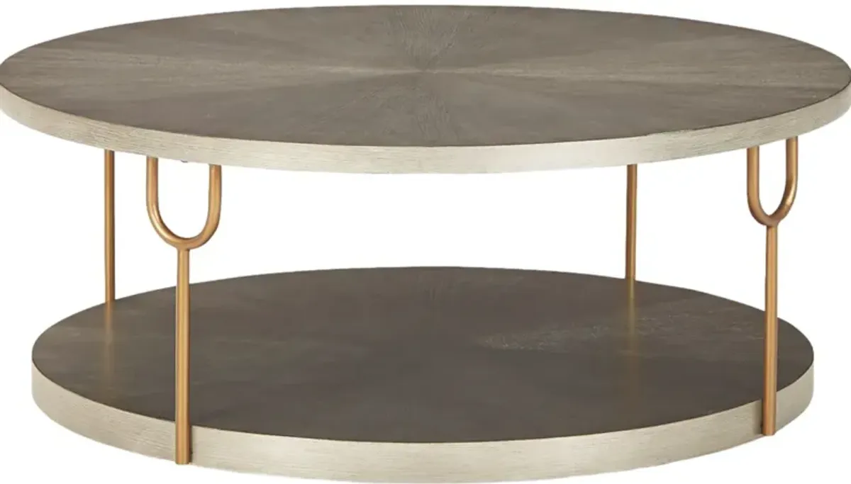 Signature Design by Ashley® Ranoka Platinum Round Cocktail Table with Antique Gold Legs