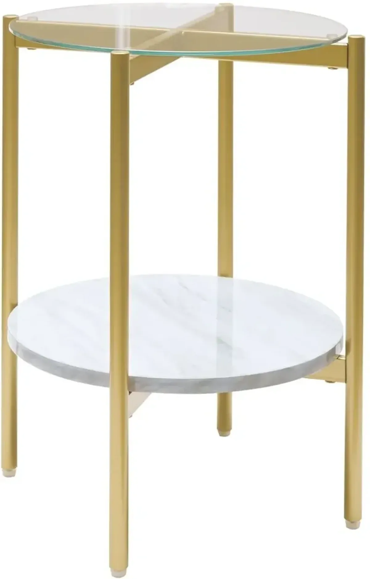 Signature Design by Ashley® Wynora Glass Top Round End Table with Gold Legs and Marble Shelf