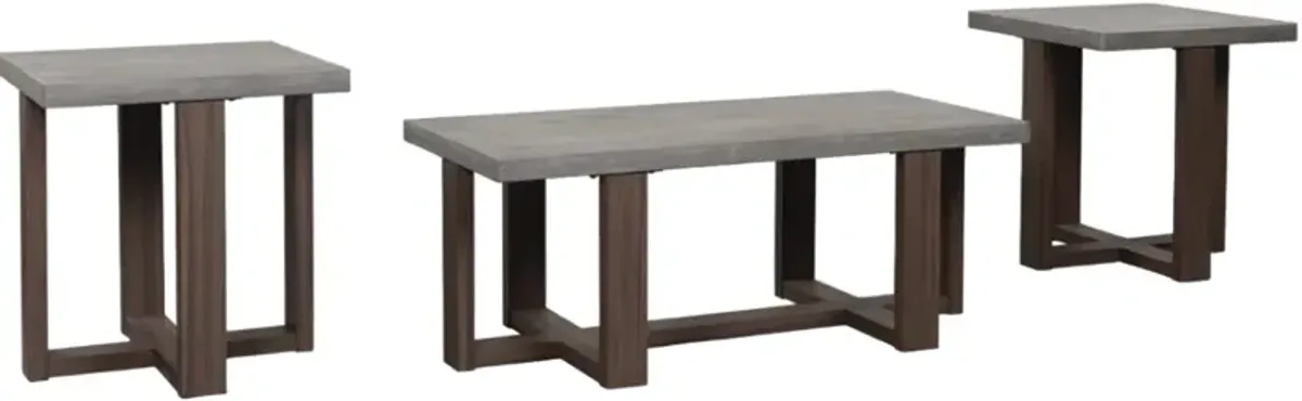 Signature Design by Ashley® Dynnford 3-Piece Gray Occasional Table with Brown Base Set