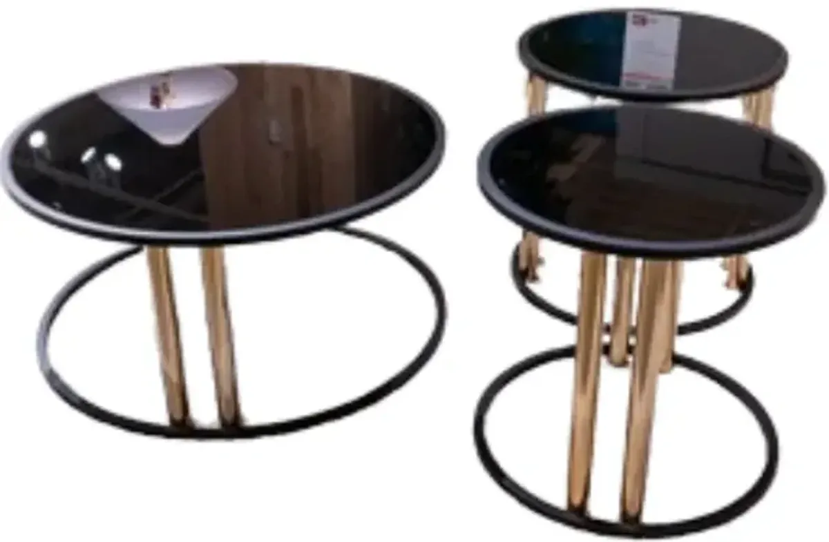 Signature Design by Ashley® Hannerly 3-Piece Glass Top Occasional Table Set with Black/Gold Base