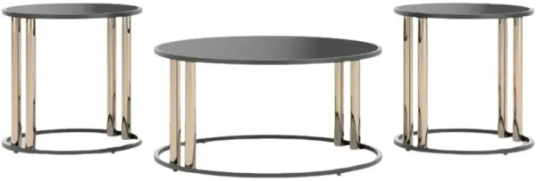 Signature Design by Ashley® Hannerly 3-Piece Black Glass Top Occasional Table Set with Black/Gold Base