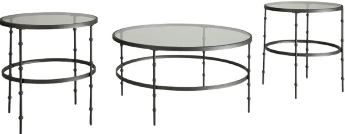 Signature Design by Ashley® Kellyco 3-Piece Gunmetal Occasional Table Set with Clear Top