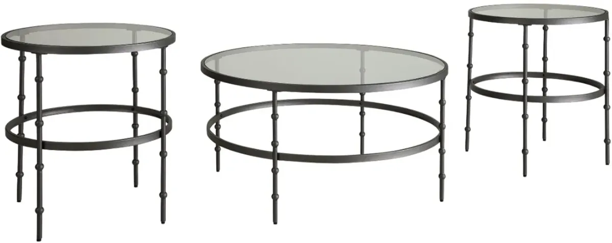 Signature Design by Ashley® Kellyco 3-Piece Gunmetal Occasional Table Set with Clear Top