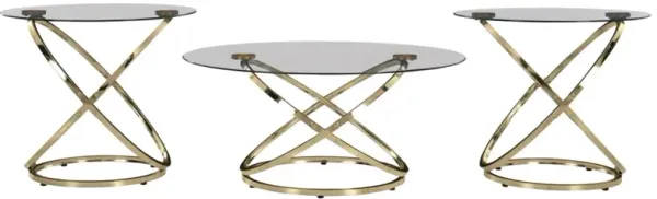 Signature Design by Ashley® Crimonti 3-Piece Glass Top Table Set with Champagne Base