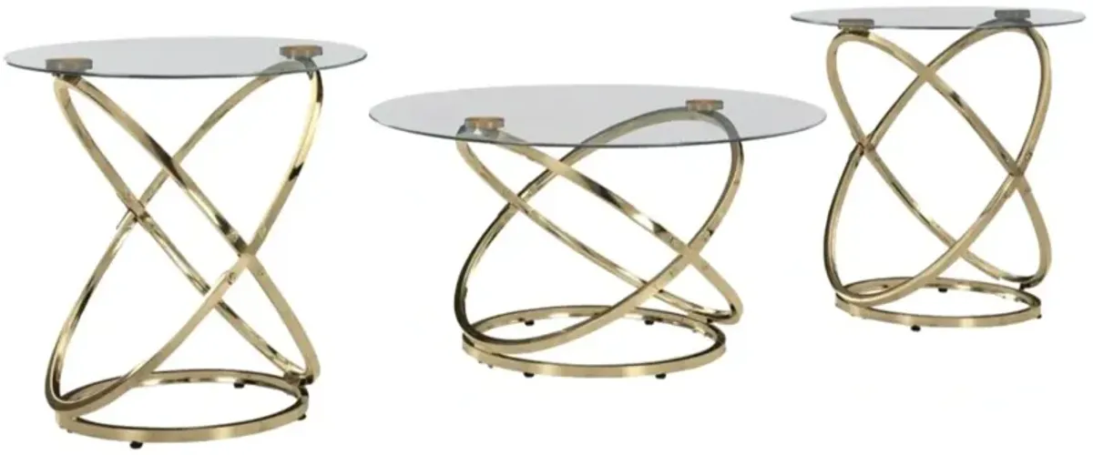 Signature Design by Ashley® Crimonti 3-Piece Glass Top Table Set with Champagne Base