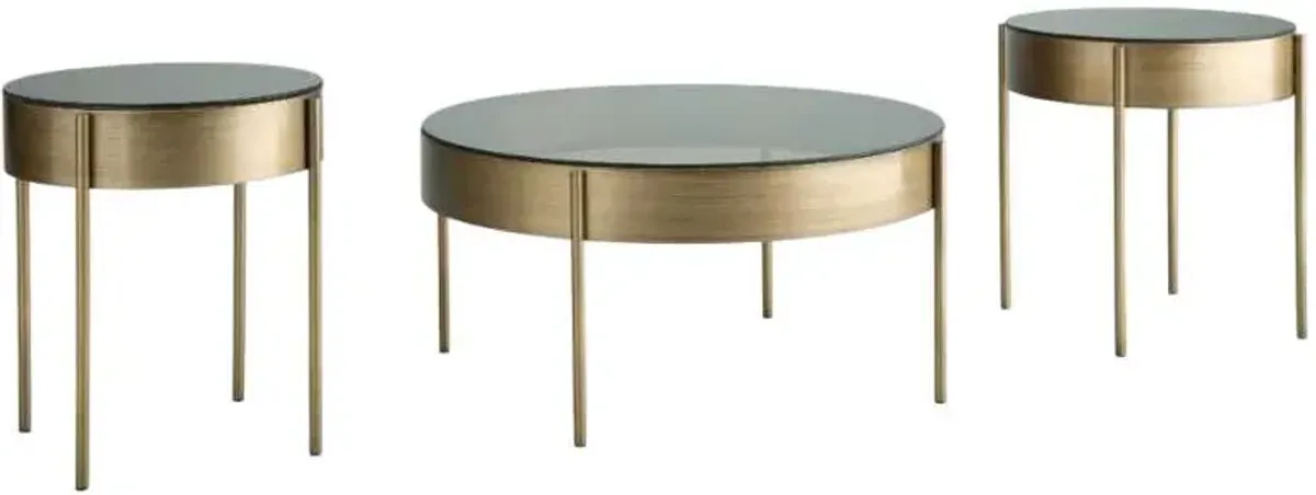 Signature Design by Ashley® Jettaya 3-Piece Glass Top Occassional Table Set with Brushed Brass Base