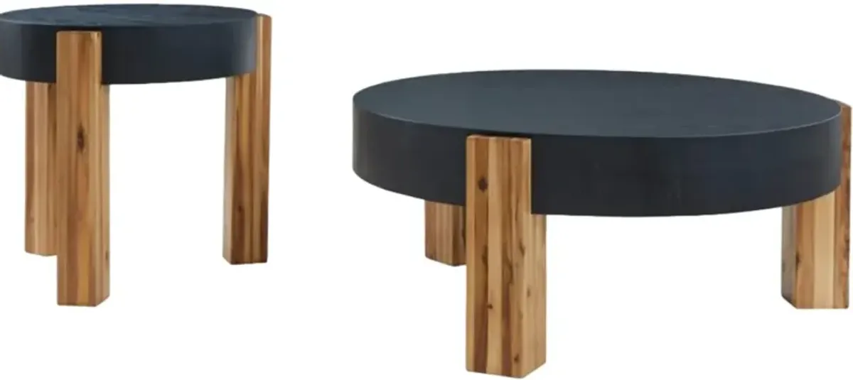 Signature Design by Ashley® Breenmore 2-Piece Black Occasional Table with Natural Base Set