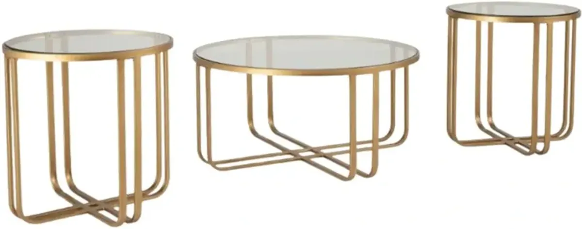 Signature Design by Ashley® Milloton 3-Piece Glass Top Occasional Table Set with Gold Base