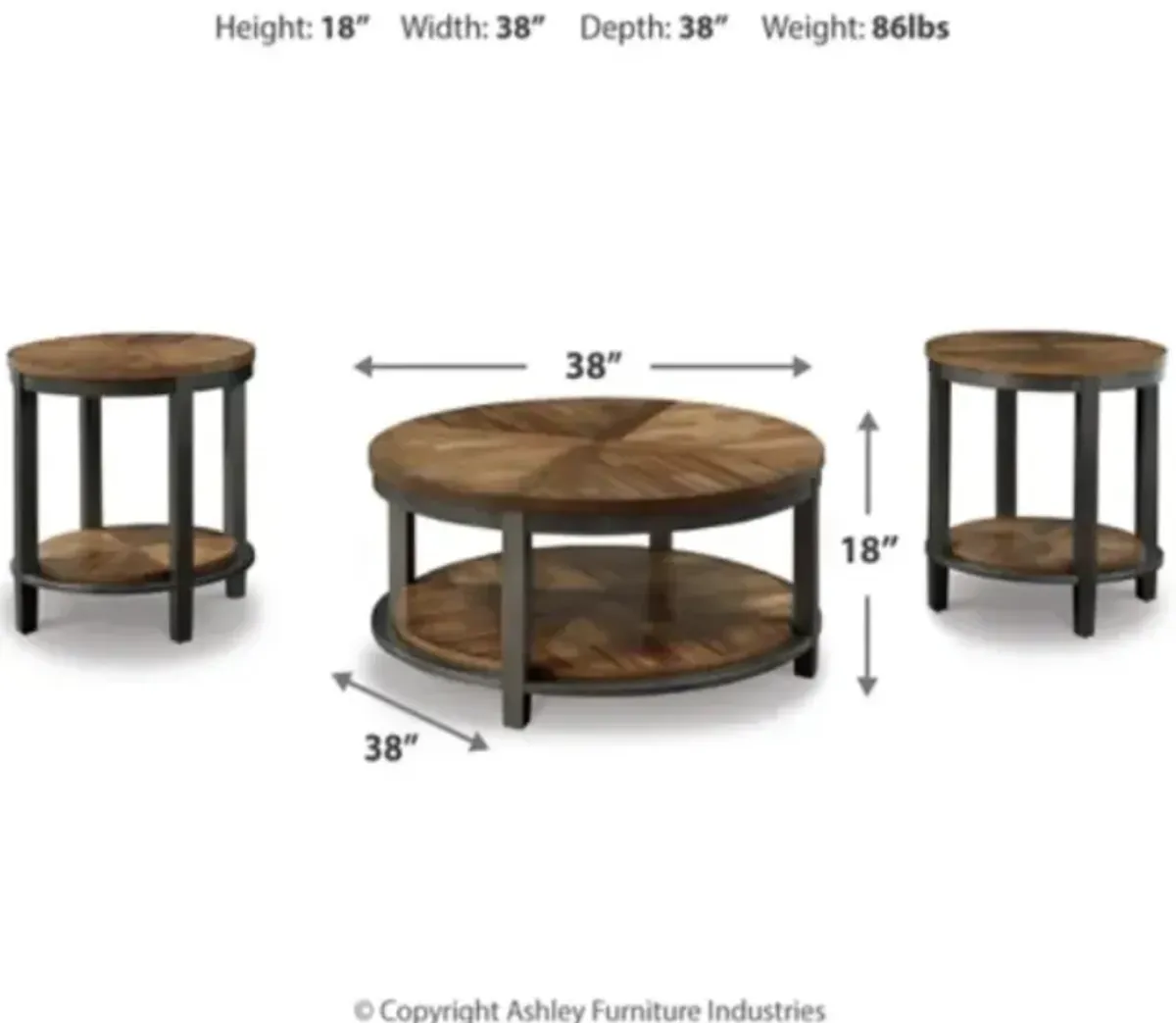 Signature Design by Ashley® Roybeck 3-Piece Light Brown/Bronze Occasional Table Set