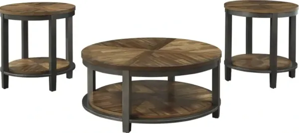 Signature Design by Ashley® Roybeck 3-Piece Light Brown/Bronze Occasional Table Set